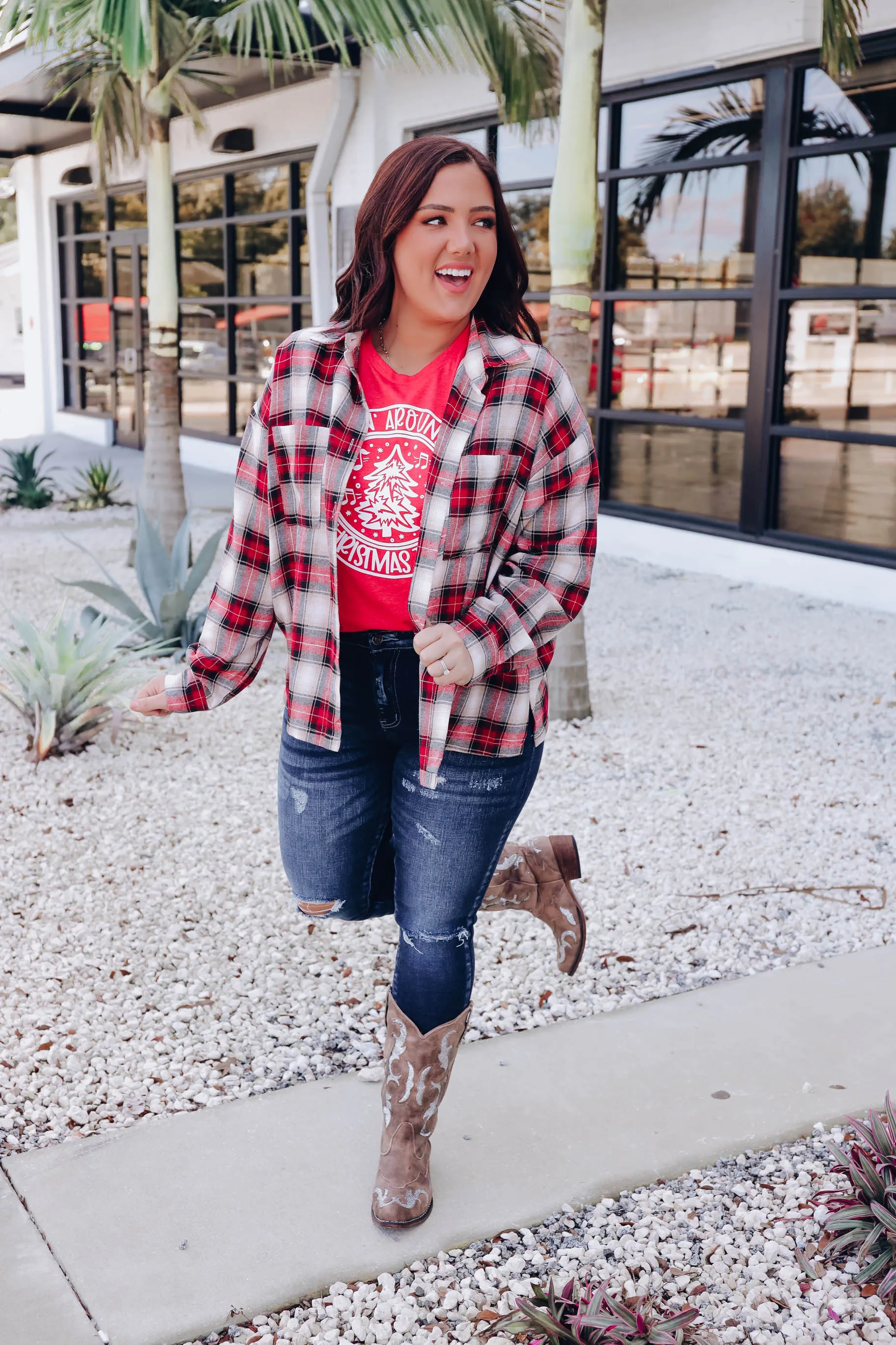 Fresh Air Plaid Flannel Shirt - Red