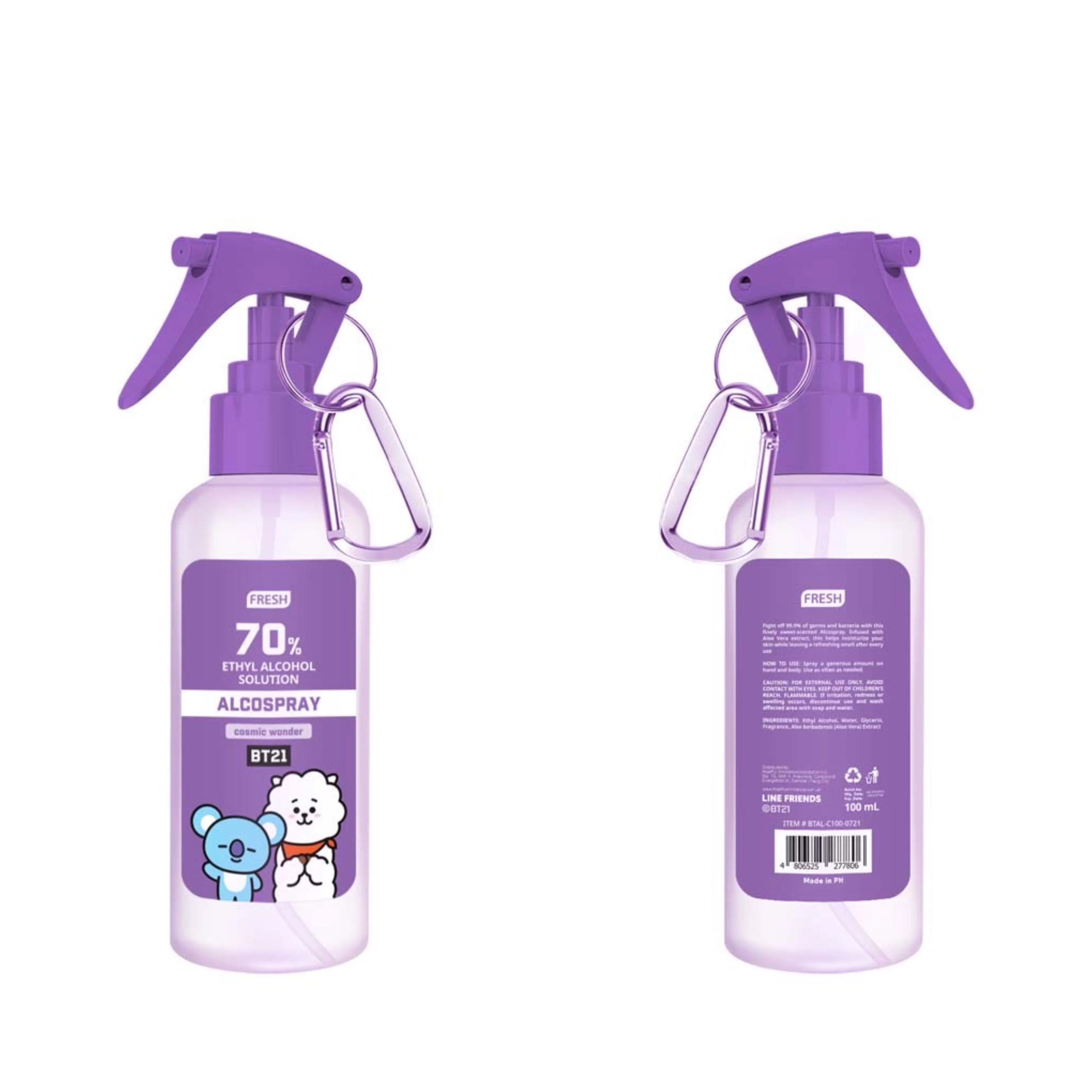 Fresh BT21 70% Ethyl Alcohol Solution Alcospray with Keychain 100m