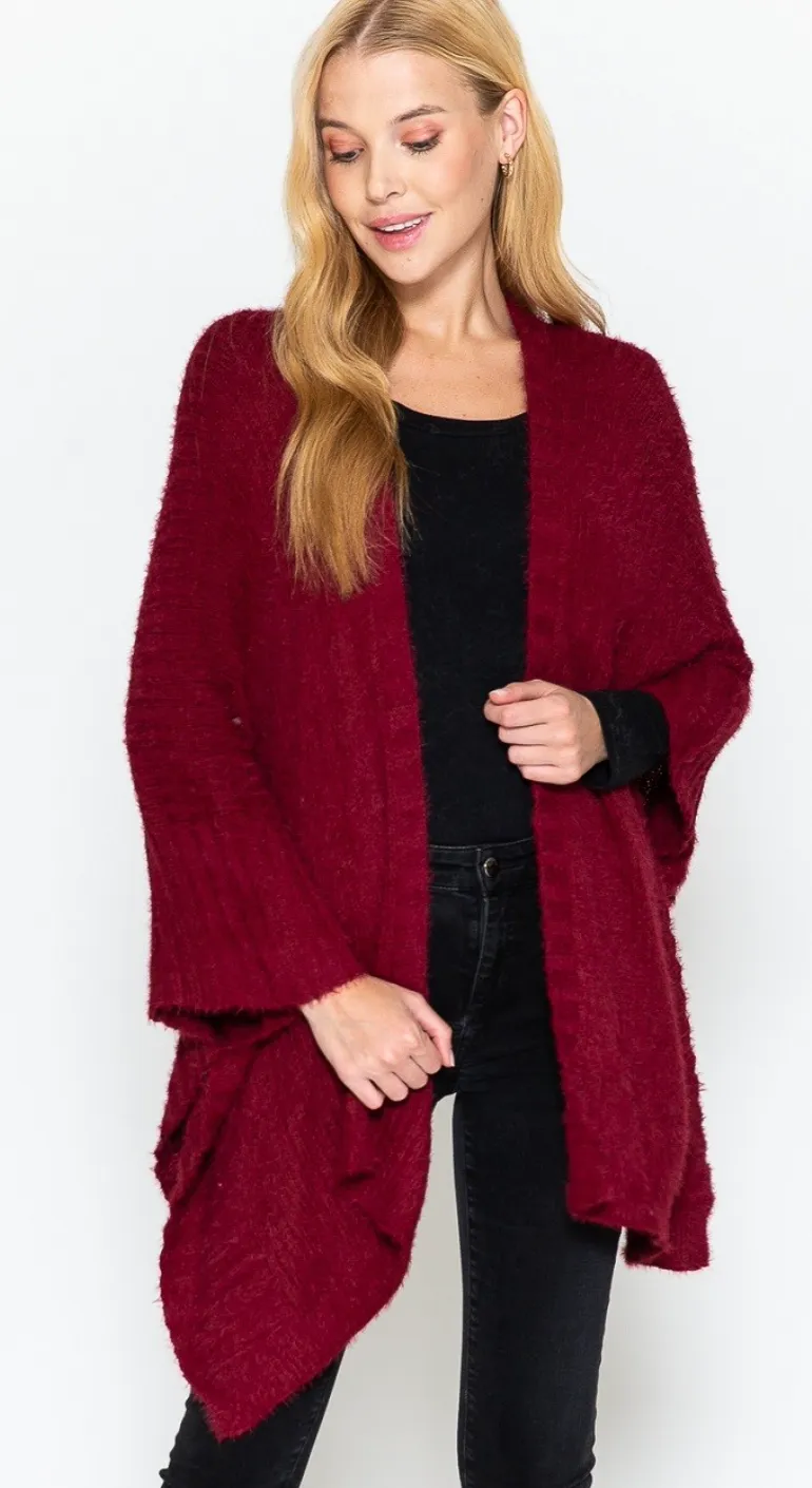 Fresh For Fall Sweater Kimono - Burgundy