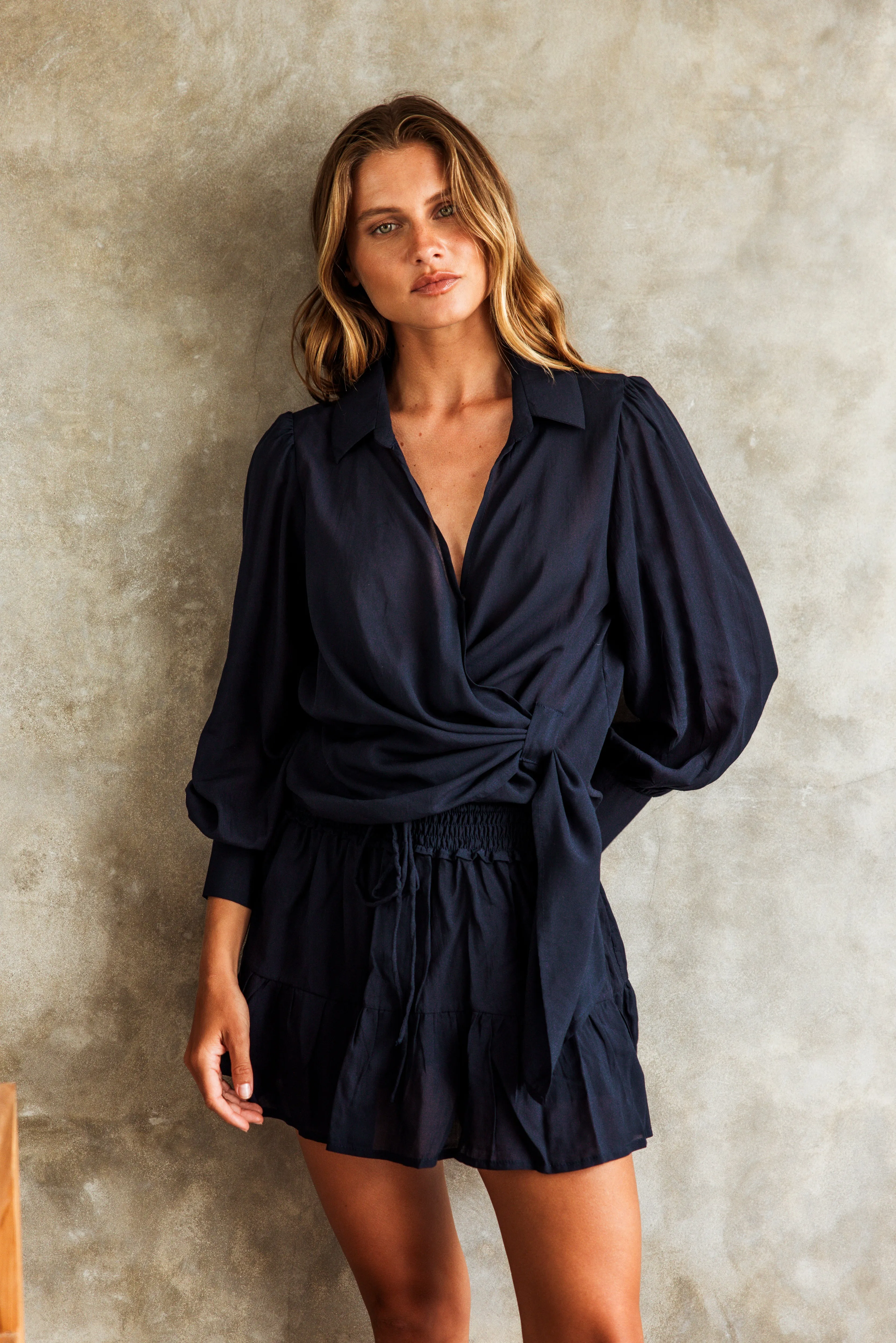 GINNY Cupro Voile Skirt / Skort (Navy)