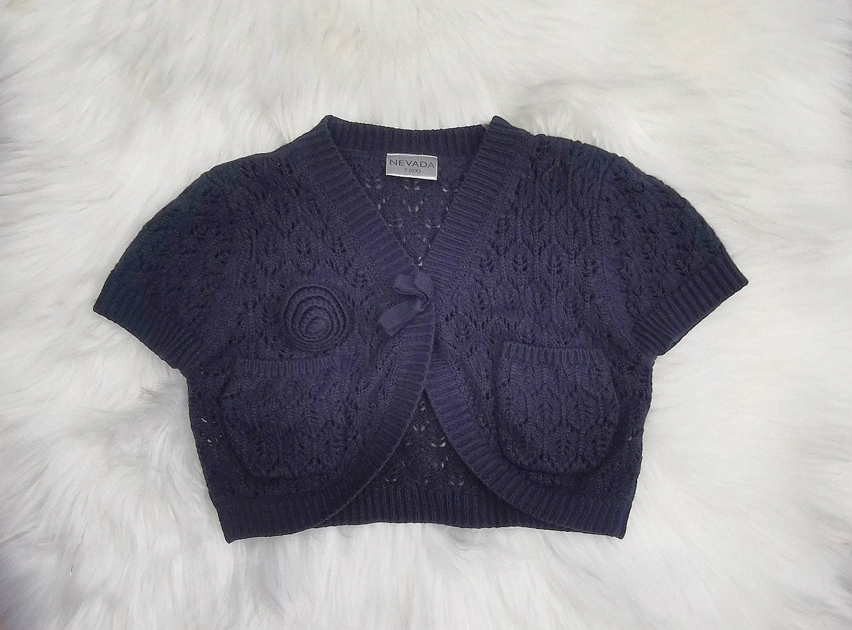 GIRL SIZE 6X / 7 YEARS - NEVADA, Soft Knit Shrug, Navy EUC B32