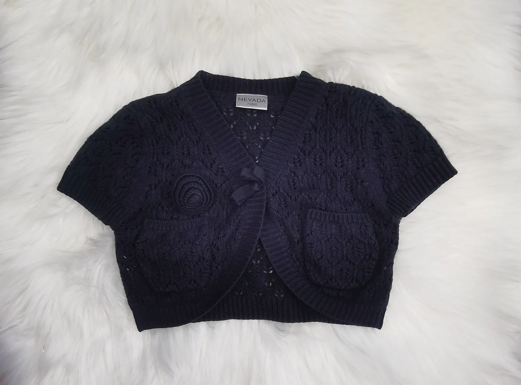 GIRL SIZE 6X / 7 YEARS - NEVADA, Soft Knit Shrug, Navy EUC B32