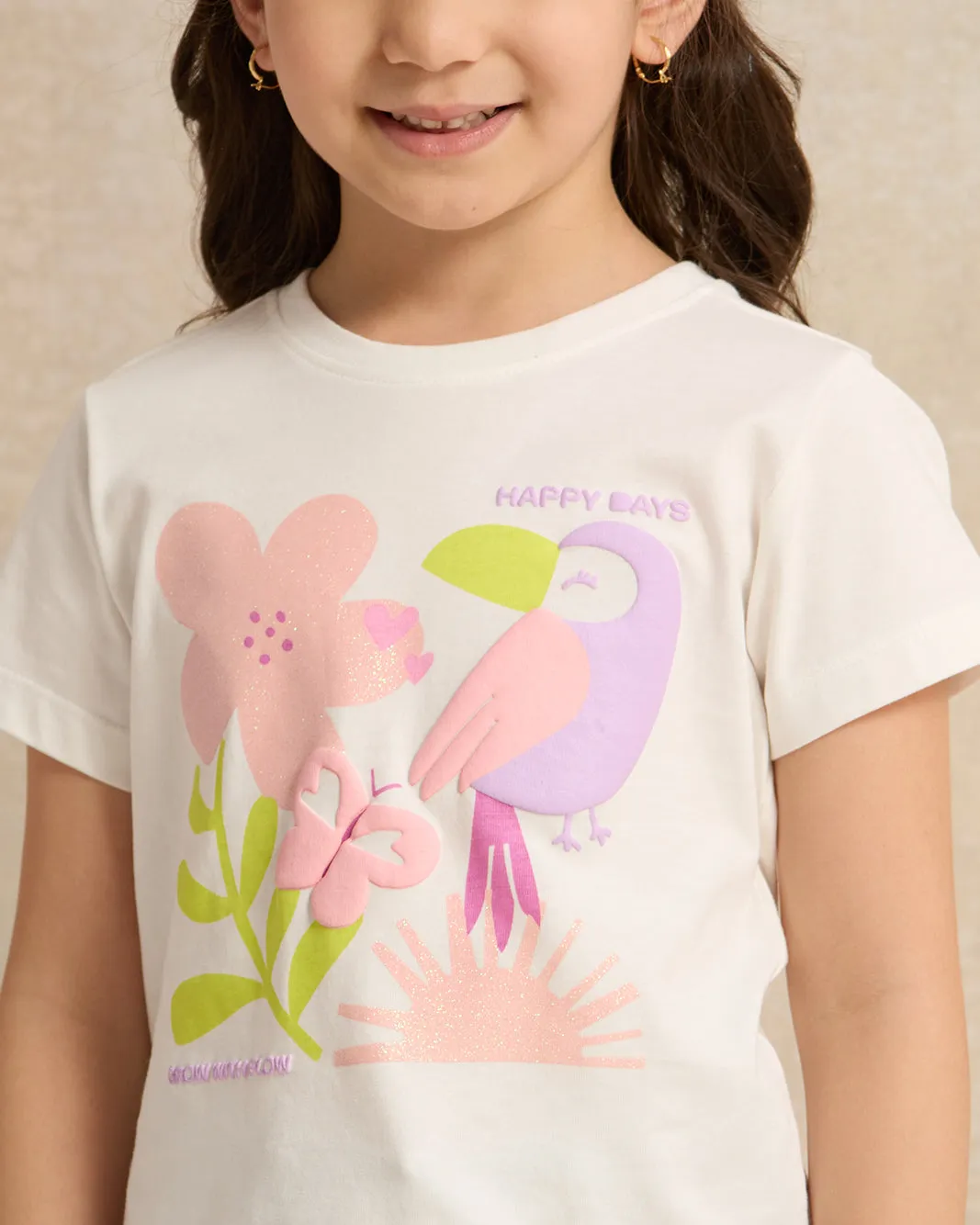 Girls Pink And White Printed T-Shirt Set (Pack of 2)