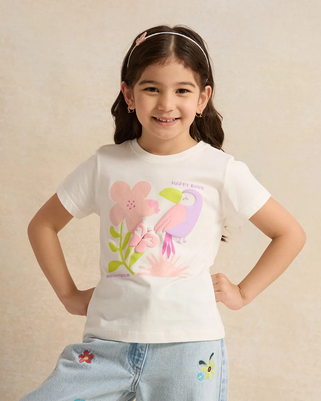 Girls Pink And White Printed T-Shirt Set (Pack of 2)