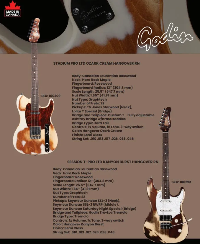 Godin 100309 LTD Stadium Pro Ozark Cream Hangover RN Electric Guitar with Gig Bag - See Decription