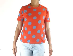 Gorman red tee shirt with grey polka dots size 10