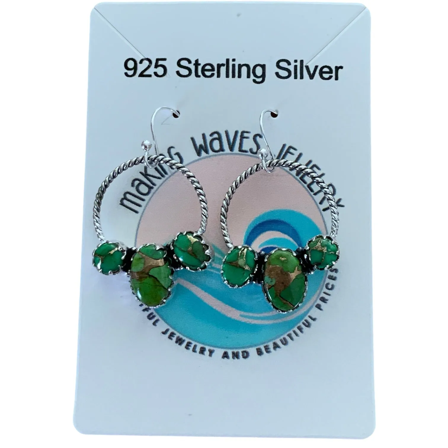 Green Mojave Turquoise Solid 925 Sterling Silver Earrings