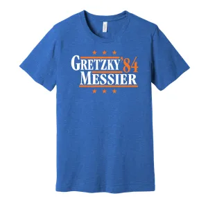 Gretzky & Messier '84 - Edmonton Legends Political Campaign Parody T-Shirt - Hyper Than Hype Shirts