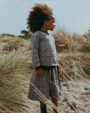 Grey Window Pane Check Print Skirt