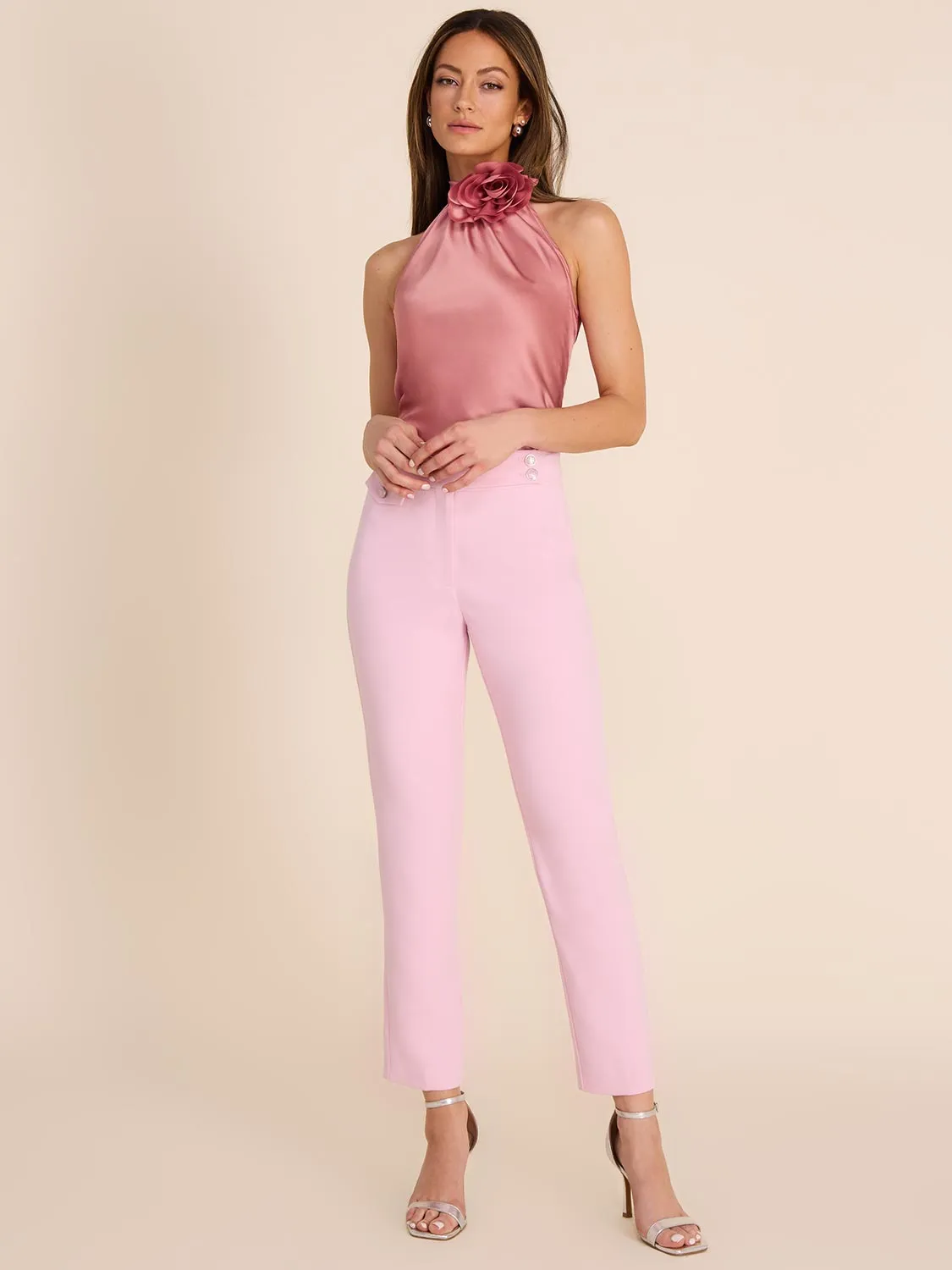 Halter Neck Satin Blouse With Rosette