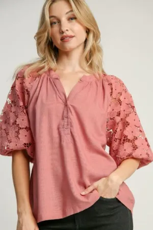 Hazel Blues® | Umgee Lace Puff Sleeve Top