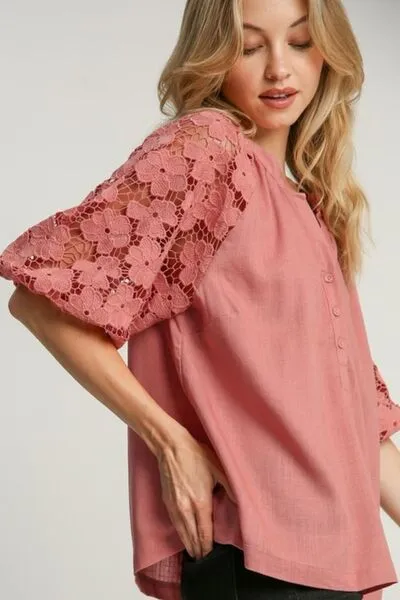 Hazel Blues® | Umgee Lace Puff Sleeve Top