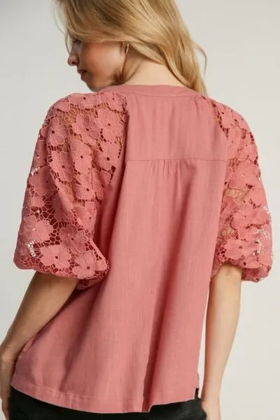 Hazel Blues® | Umgee Lace Puff Sleeve Top