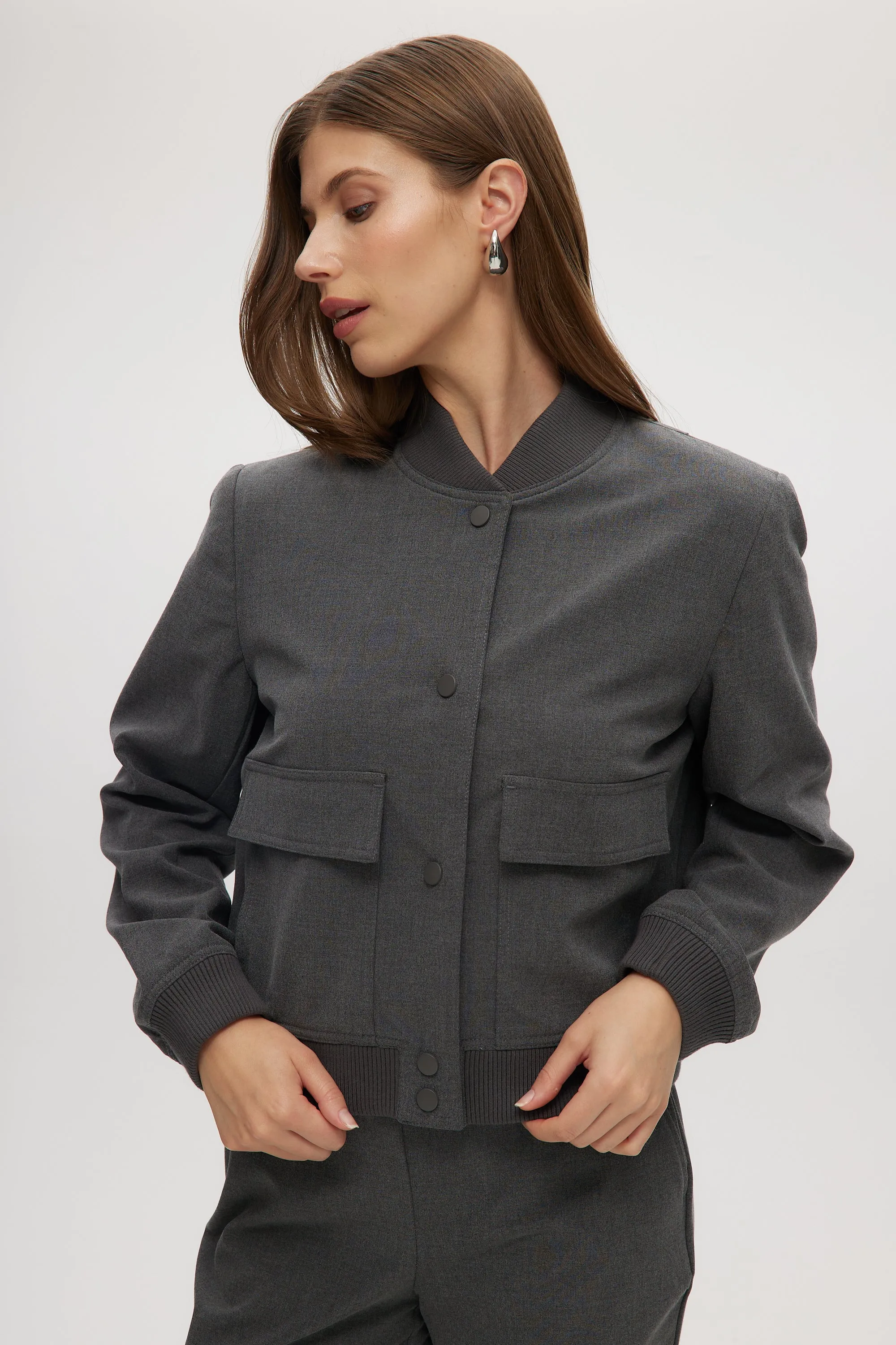 HEATHER GREY BOXY FIT JACKET