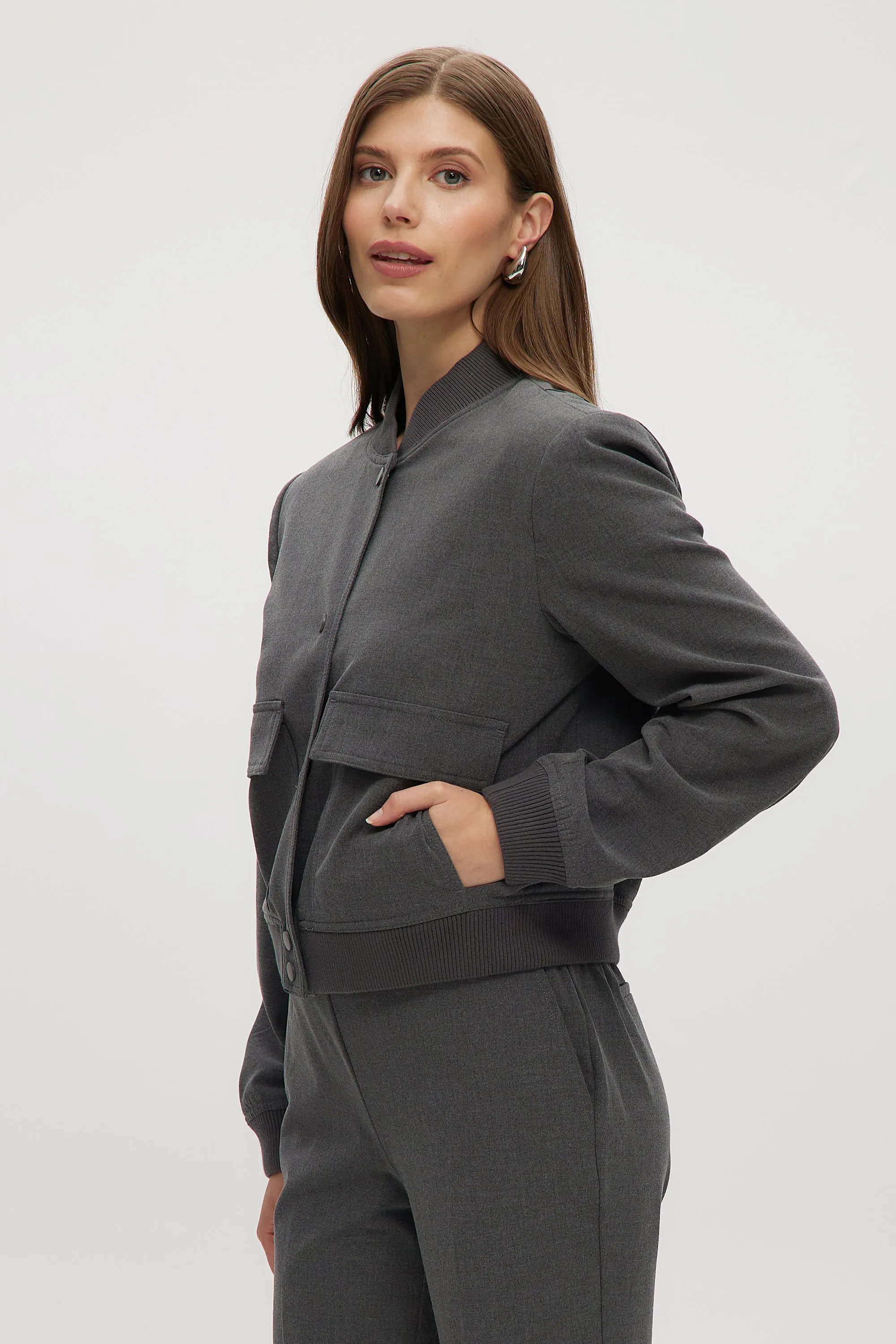 HEATHER GREY BOXY FIT JACKET