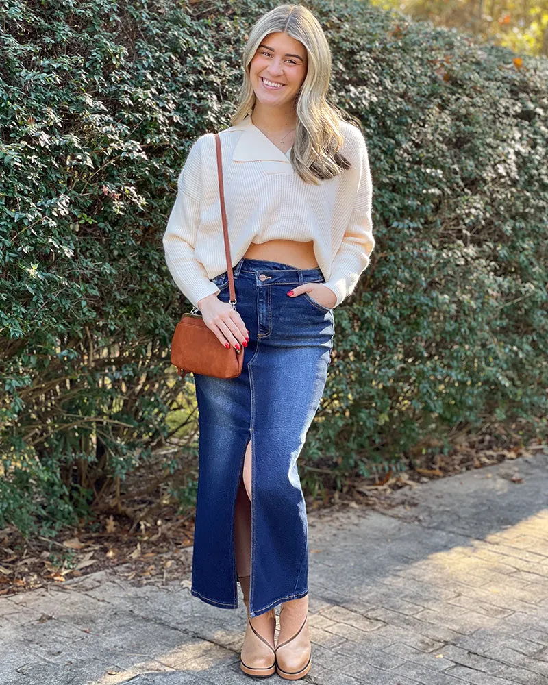 High Rise Crossover Maxi Skirt