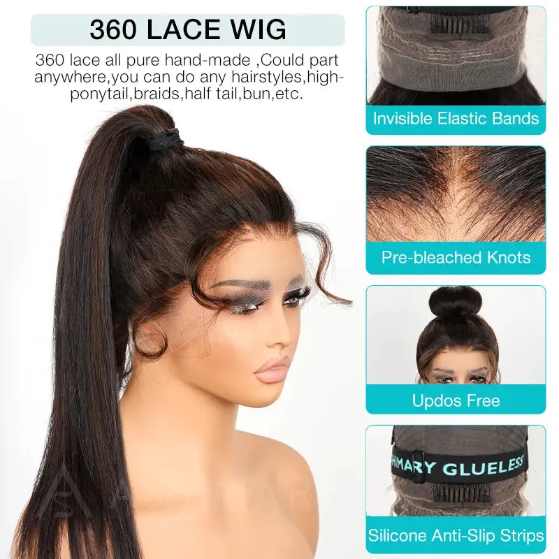 Highlight Straight Invisi Strap Cozy Snug Fit 360 Skin Lace Pre Everthing 360 Lace Glueless Human Hair Wig
