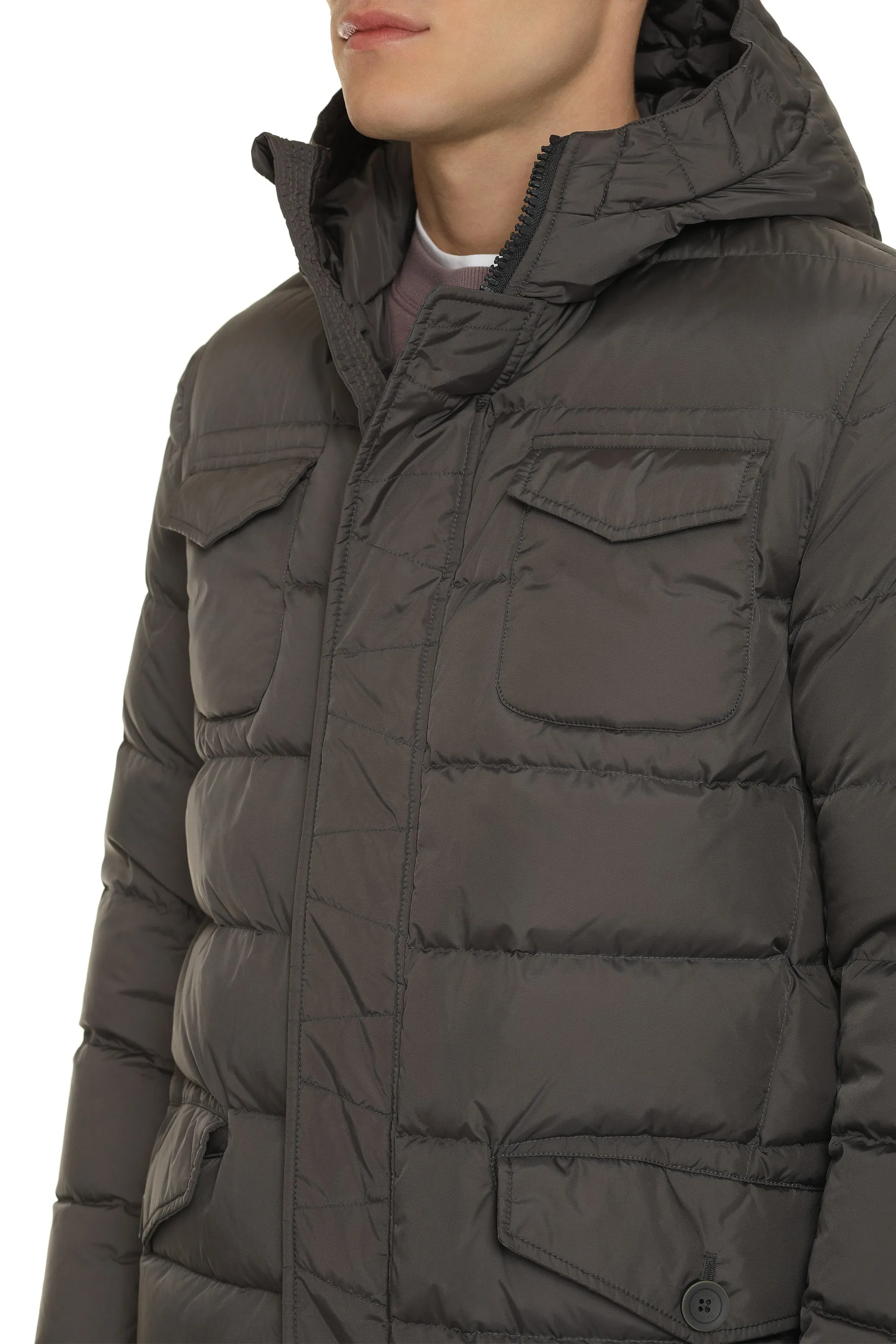 Hooded nylon down jacket