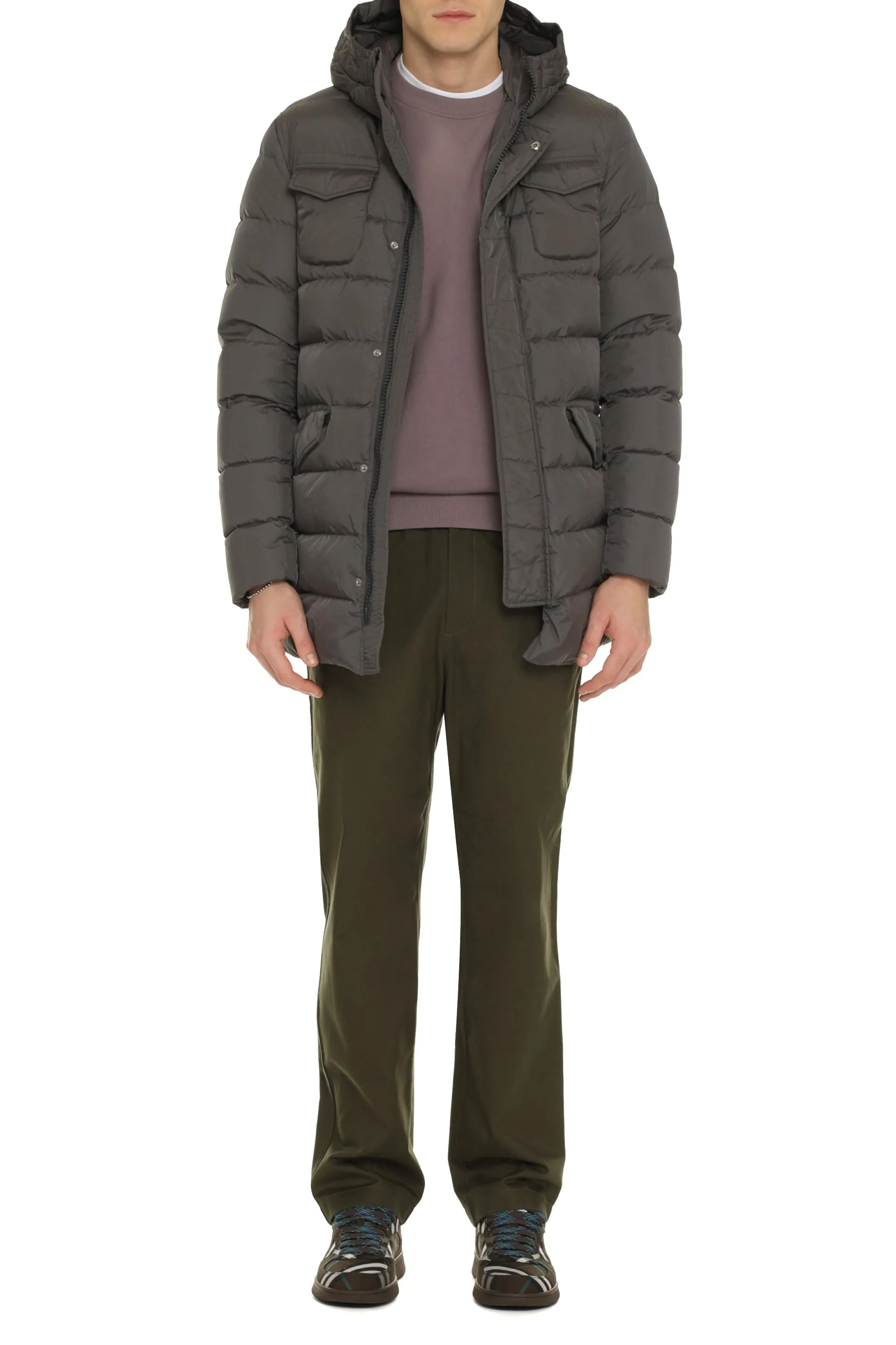 Hooded nylon down jacket