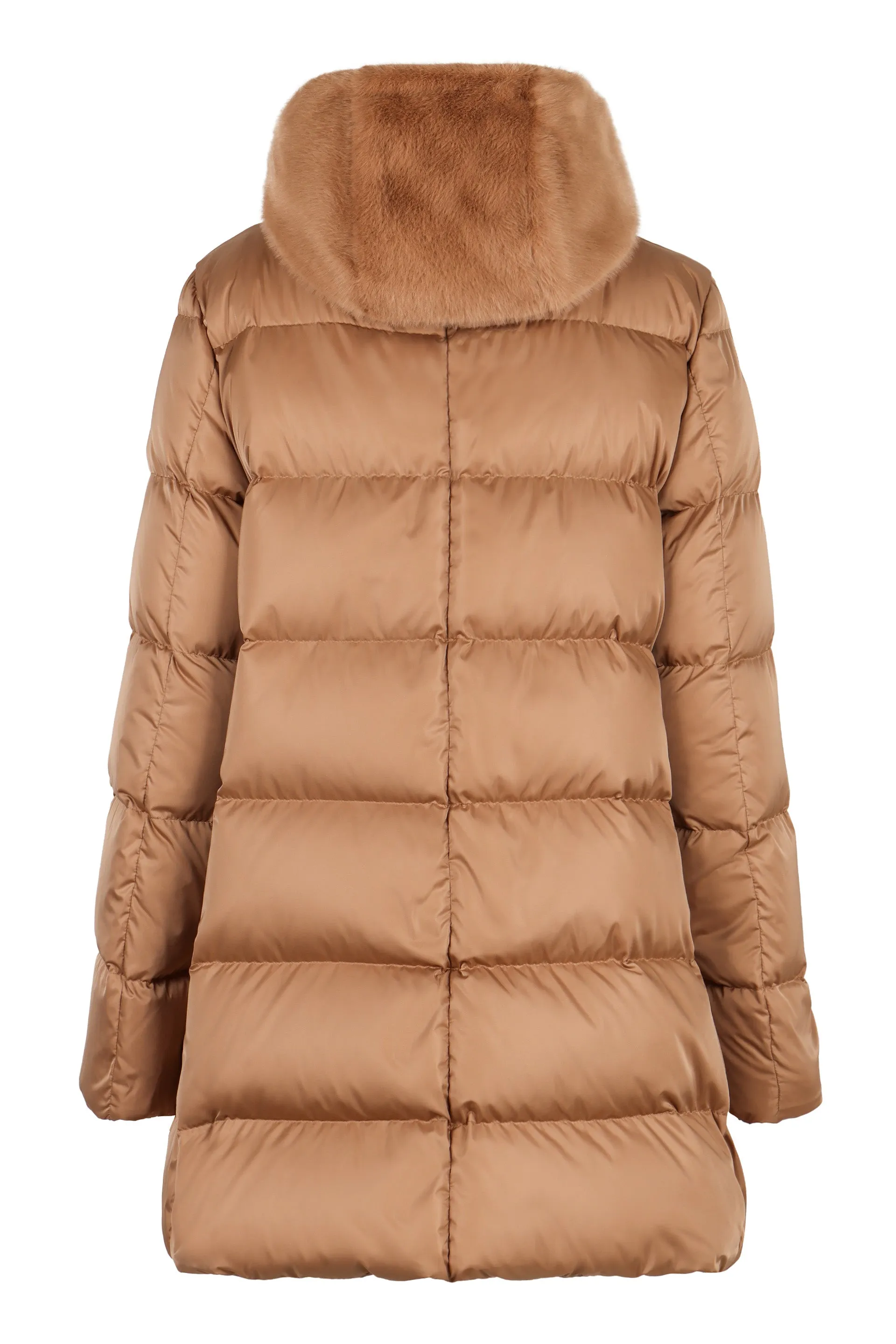 Hooded techno fabric down jacket