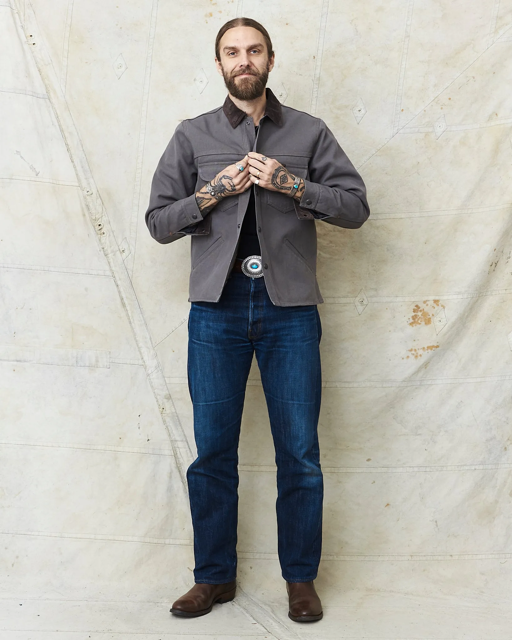 Indigofera Fargo Rider Jacket Smithson Canvas Warm Gray