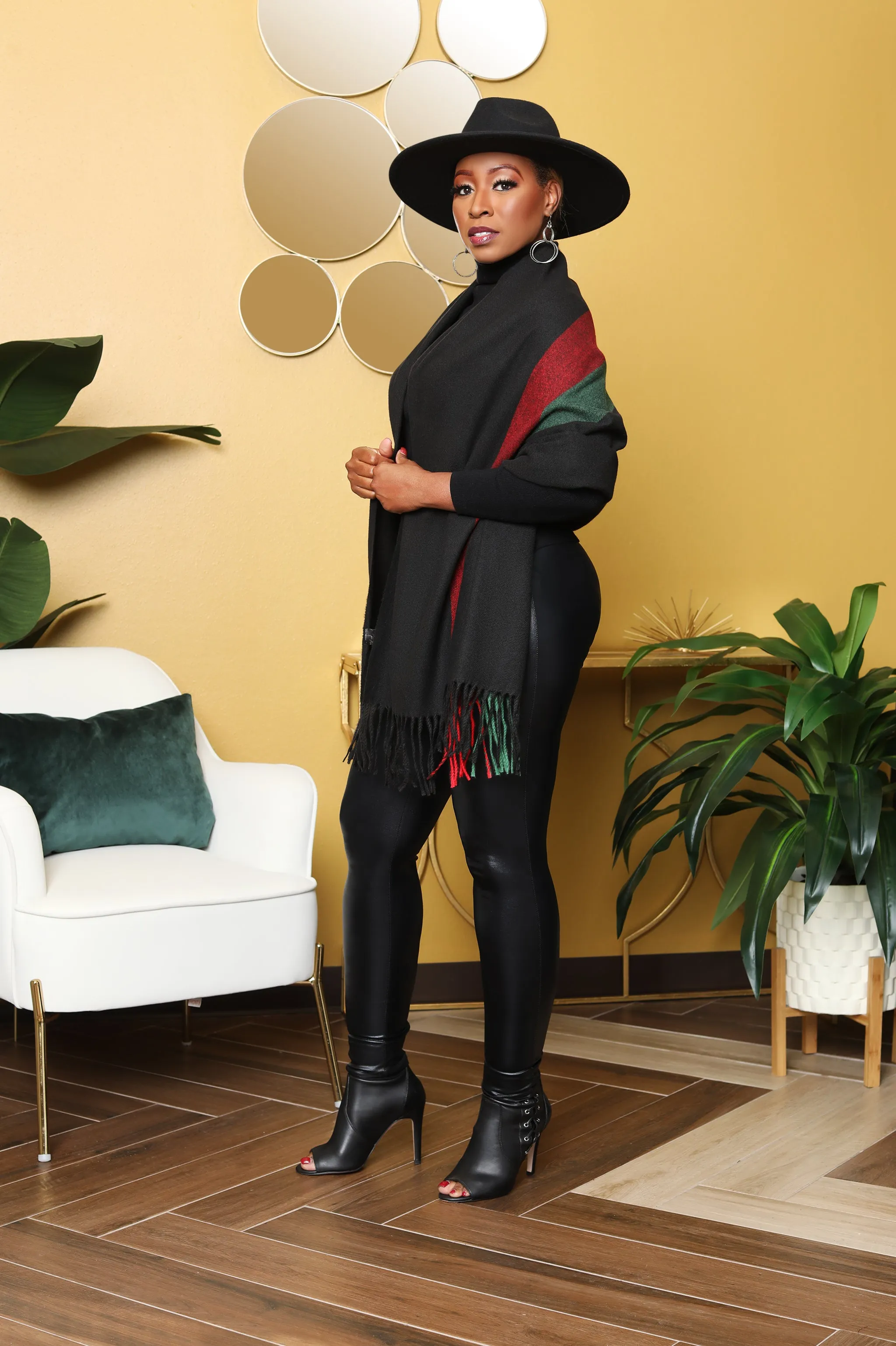 It's your move- Black scarf with red and green accent colors