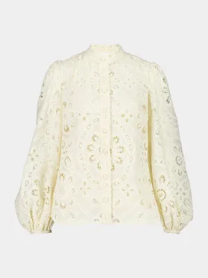 Ivory Rhiannon Embroidered High-Neck Blouse