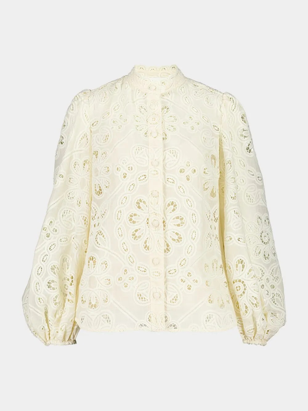 Ivory Rhiannon Embroidered High-Neck Blouse