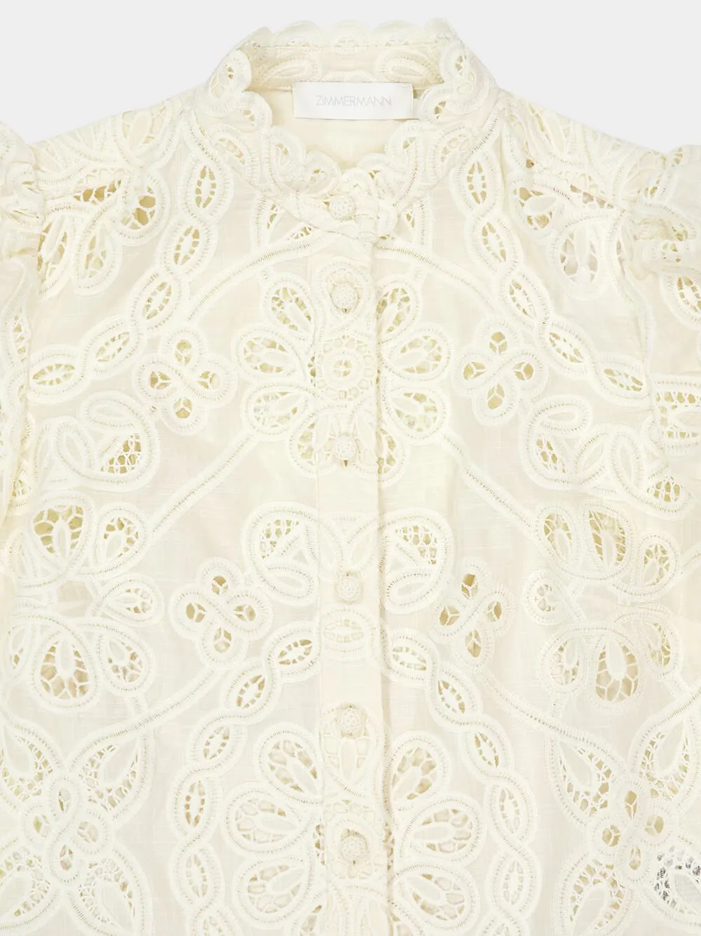 Ivory Rhiannon Embroidered High-Neck Blouse