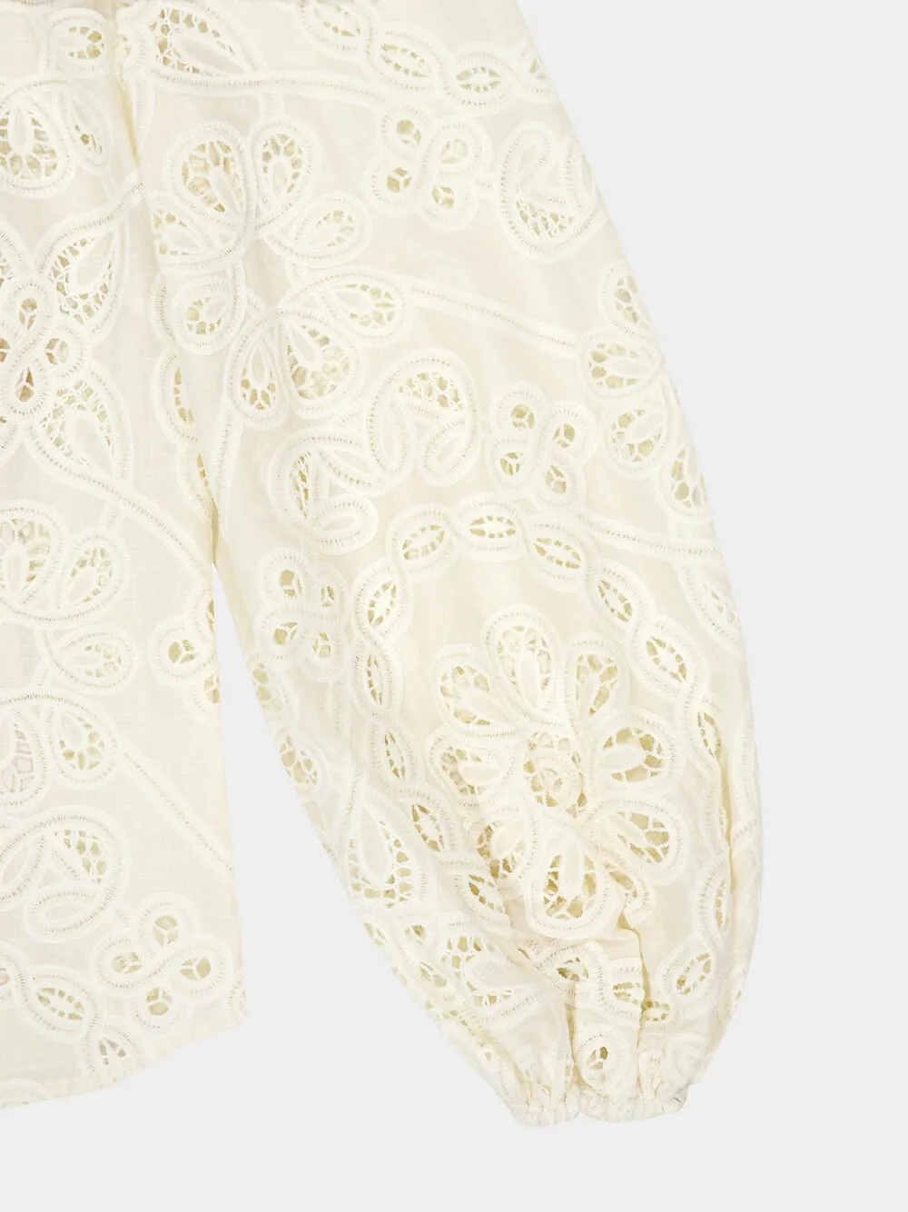 Ivory Rhiannon Embroidered High-Neck Blouse