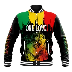 Jamaica Reggae King Baseball Jacket Sketch Style One Love LT7