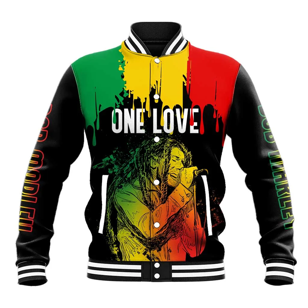 Jamaica Reggae King Baseball Jacket Sketch Style One Love LT7