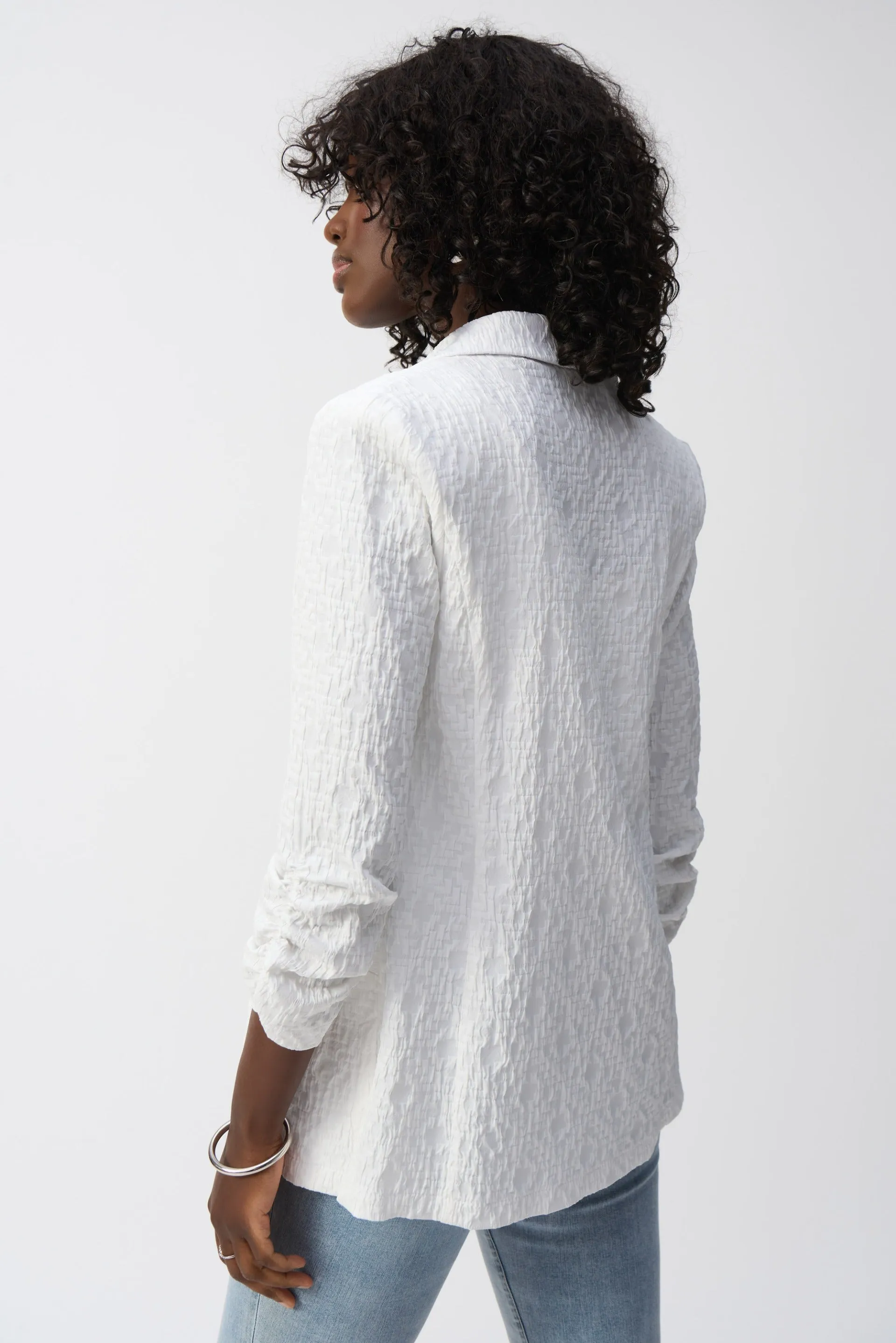 Joseph Ribkoff White Woven Jacquard Boxy Blazer Style 242034