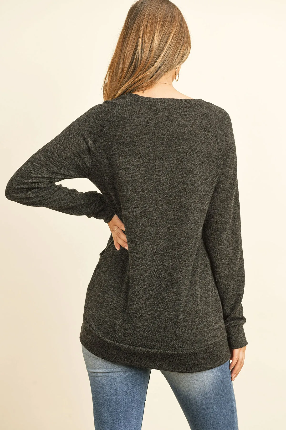 Knit Front Pocket Long Sleeved Top