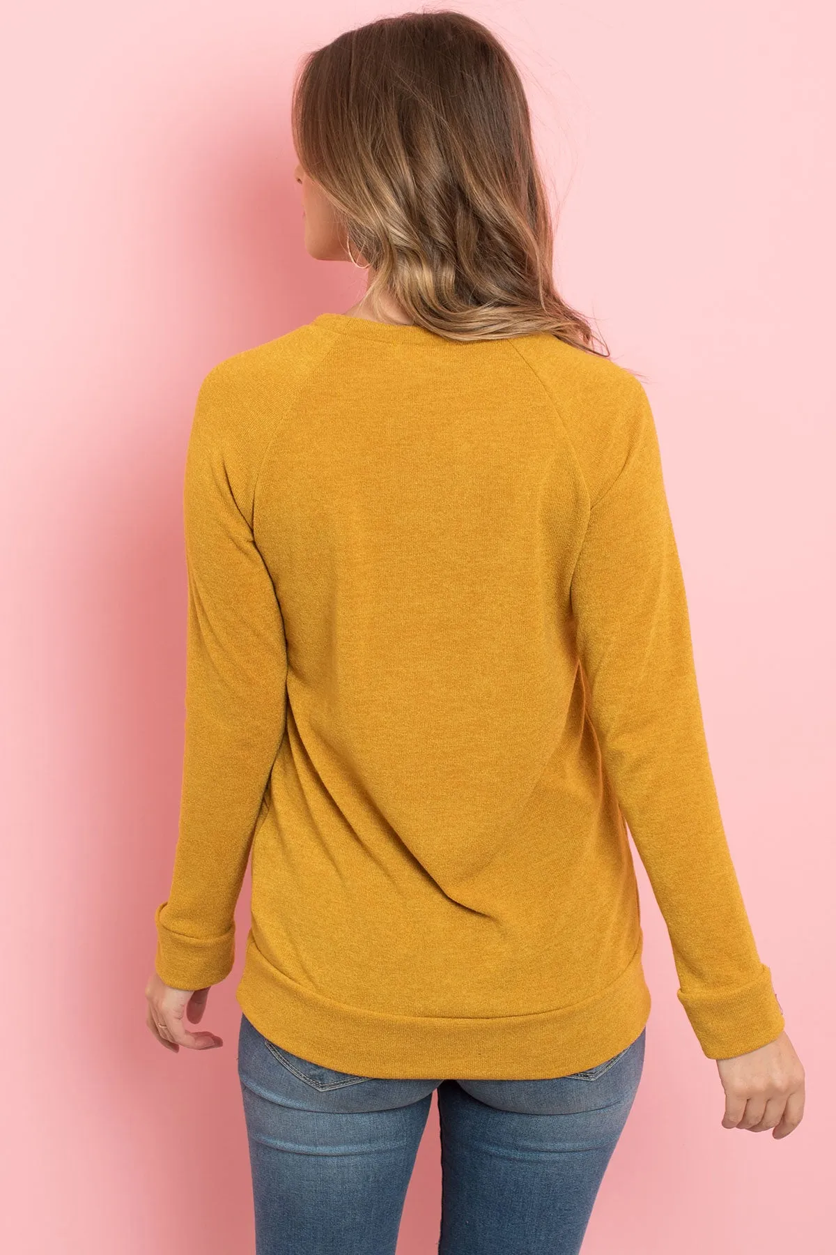 Knit Front Pocket Long Sleeved Top