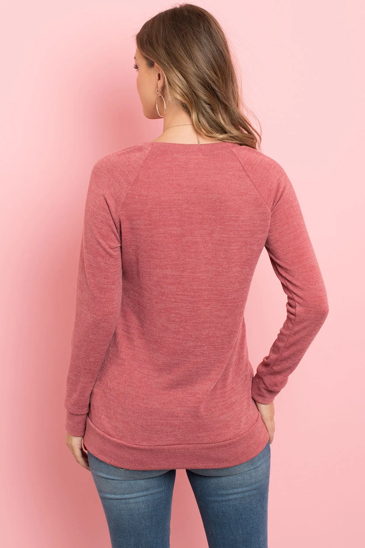 Knit Front Pocket Long Sleeved Top