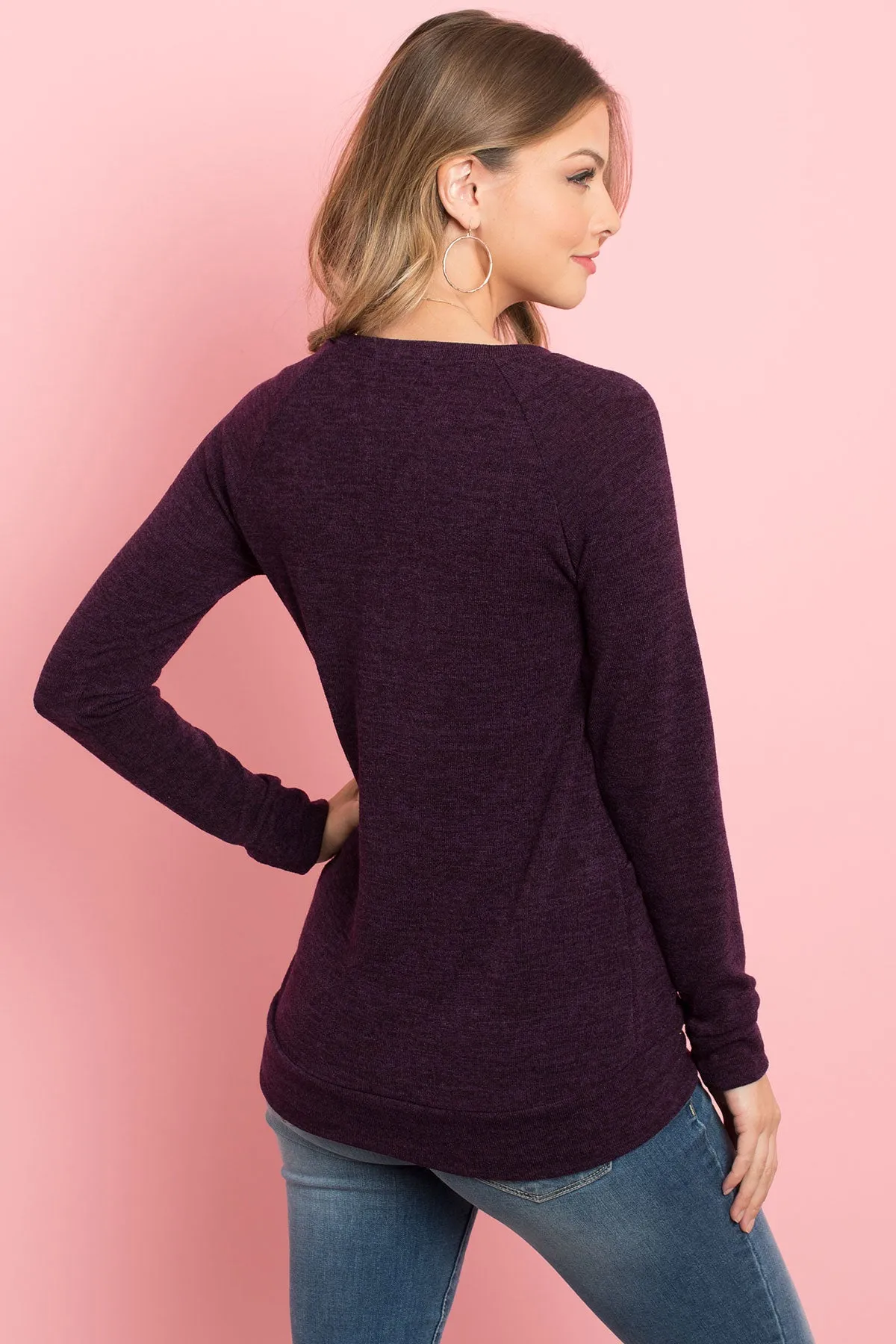 Knit Front Pocket Long Sleeved Top