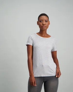 Ladies Stripe T-Shirt - Grey/White