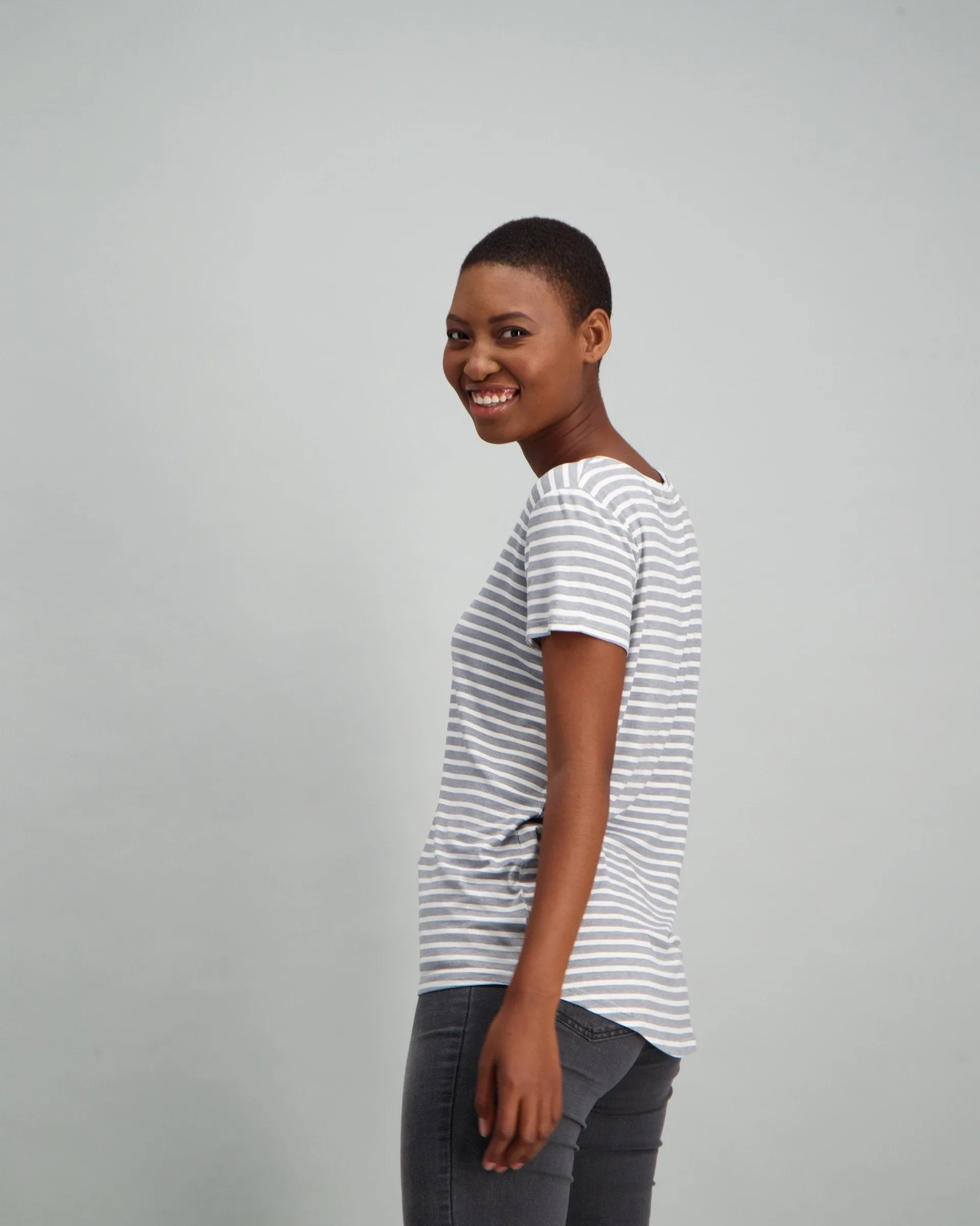 Ladies Stripe T-Shirt - Grey/White