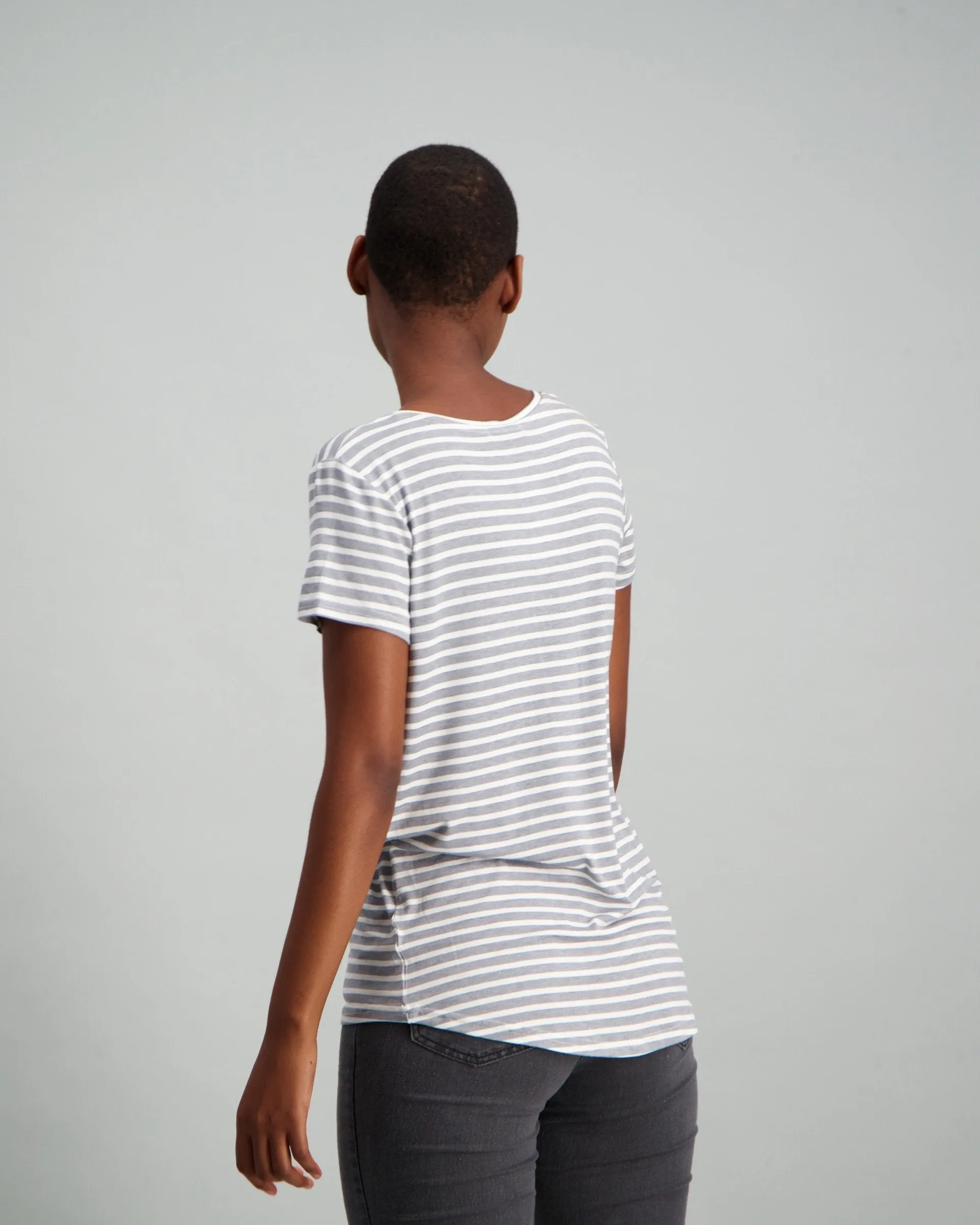 Ladies Stripe T-Shirt - Grey/White