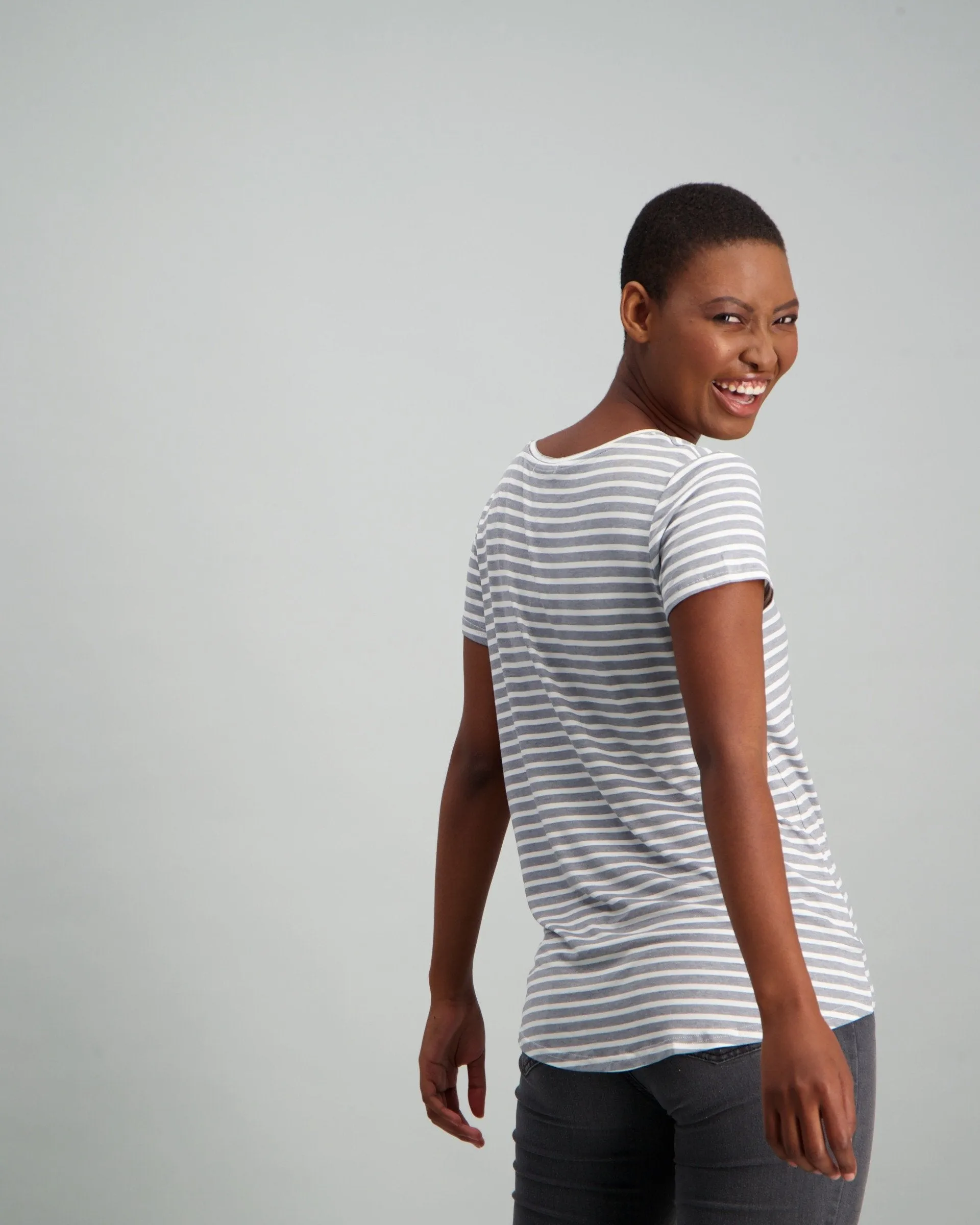 Ladies Stripe T-Shirt - Grey/White