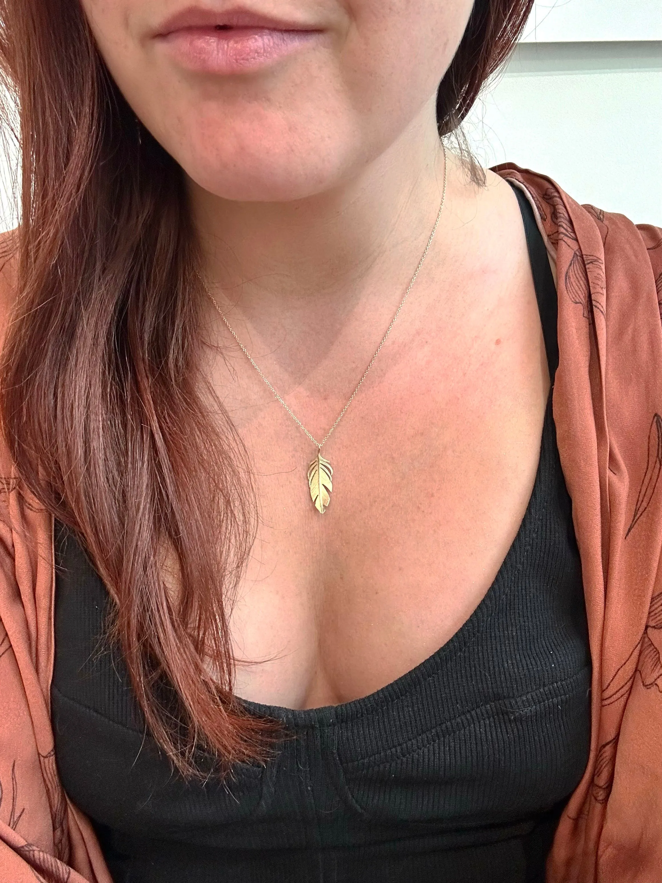 Large Gold Feather Pendant