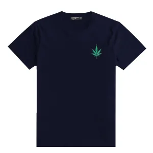 Leaf Embroidered Men Tee Shirt - Navy