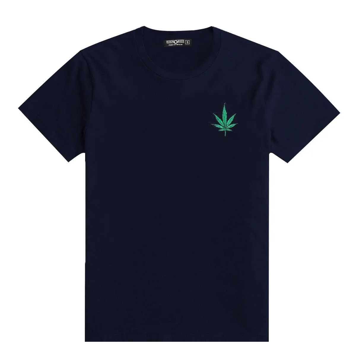 Leaf Embroidered Men Tee Shirt - Navy
