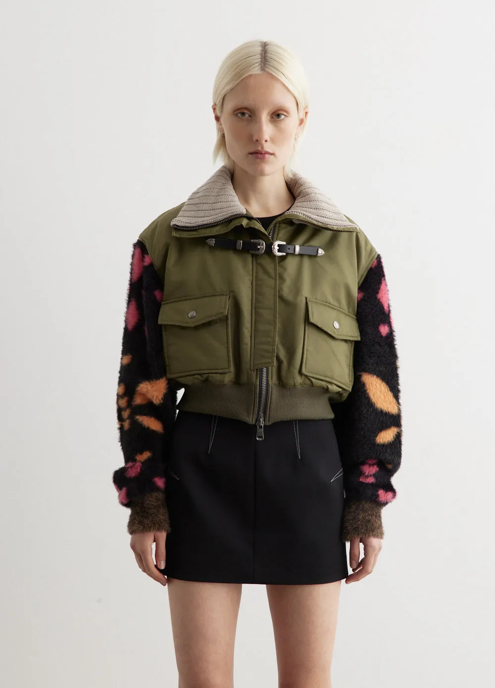 Leona Jacquard Knit Sleeve Bomber Jacket