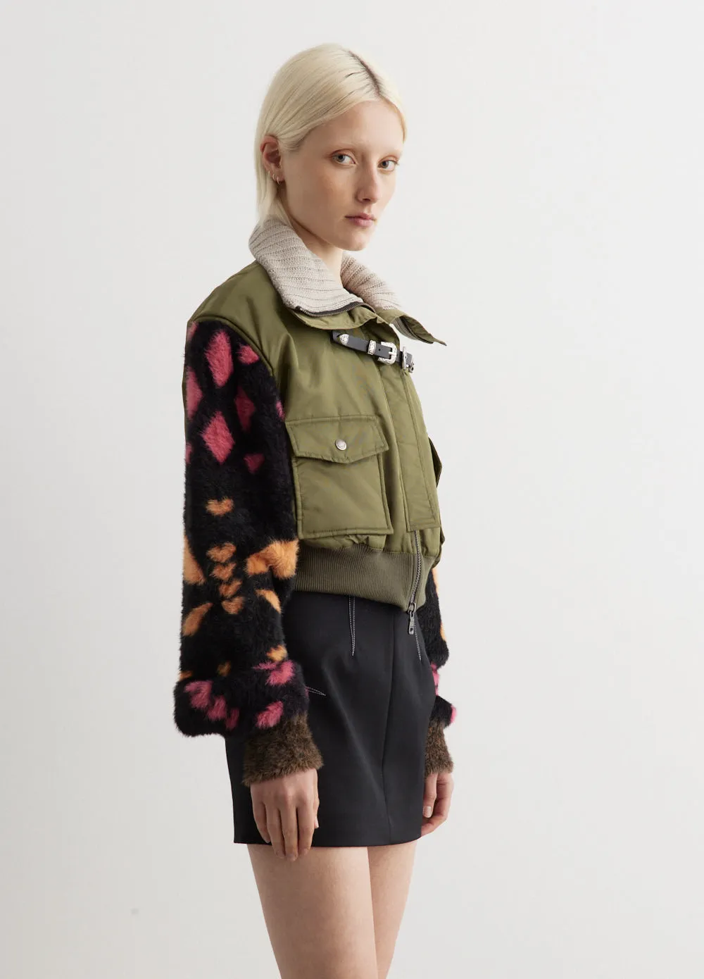 Leona Jacquard Knit Sleeve Bomber Jacket