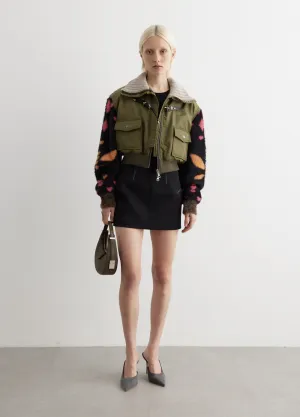 Leona Jacquard Knit Sleeve Bomber Jacket