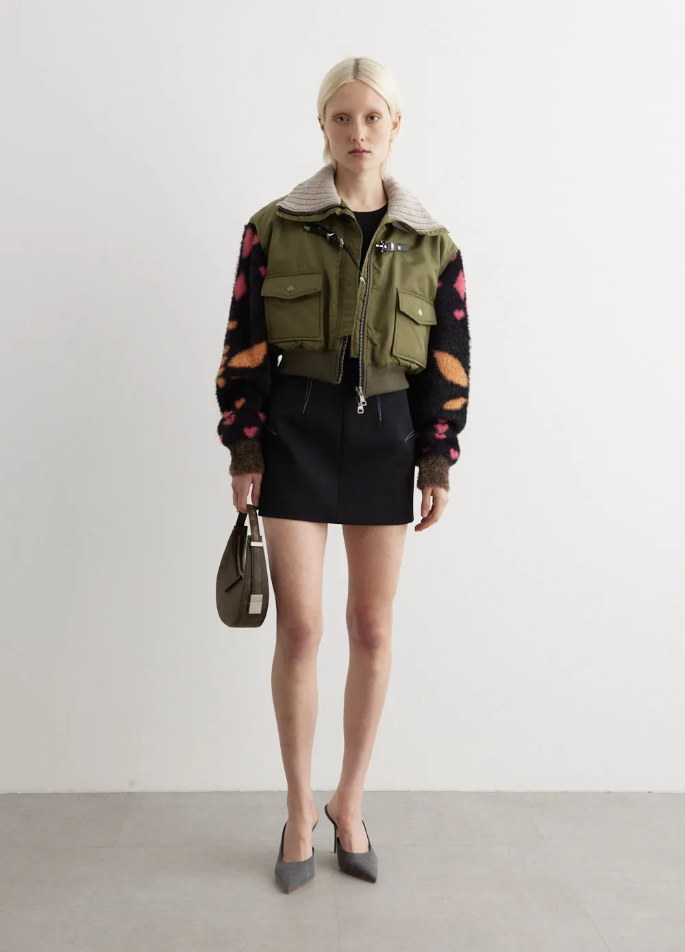 Leona Jacquard Knit Sleeve Bomber Jacket