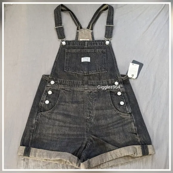 Levi's Vintage Shortalls Overall Shorts Jean Faded Black