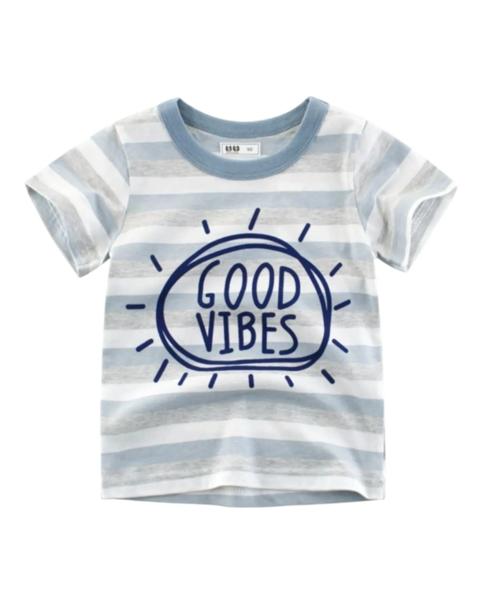 Light Blue Striped Good Vibes T-Shirt